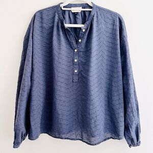 Universal Thread Blue 100% Cotton Boho Peasant Style Flowy Blouse ~ Size Large